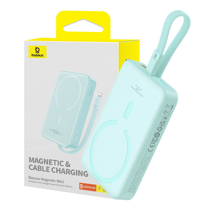 Batteria Esterna Wireless Baseus Magnetic Mini, 10000mAh, 20W, PD + FQI, 1 x Lightning - 1 x QI - 1 x USB-C, Verde P10022109333-00