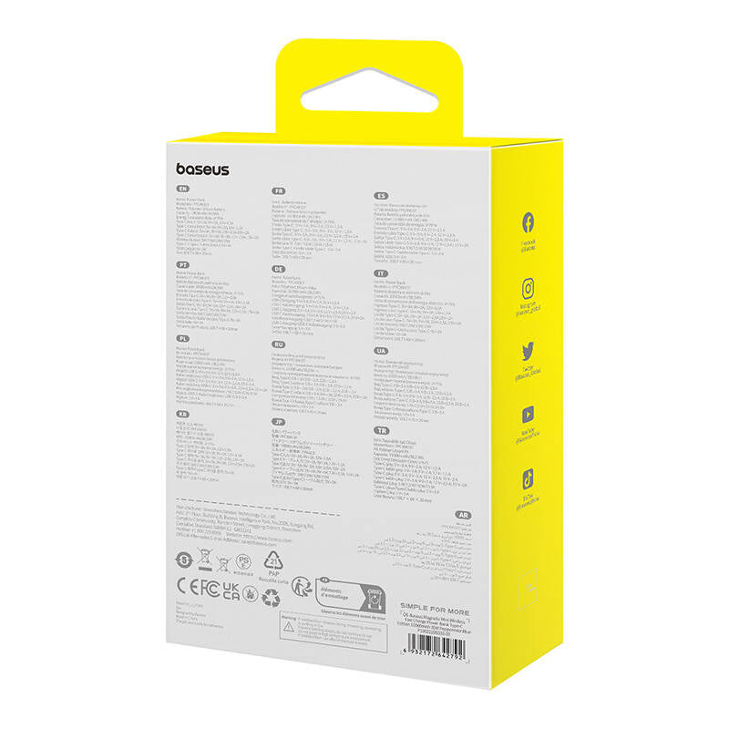 Batteria Esterna Wireless Baseus Magnetic Mini, 10000mAh, 30W, PD + FQI, 1 x Lightning - 1 x QI - 1 x USB-C, Blu P1002210B333-00