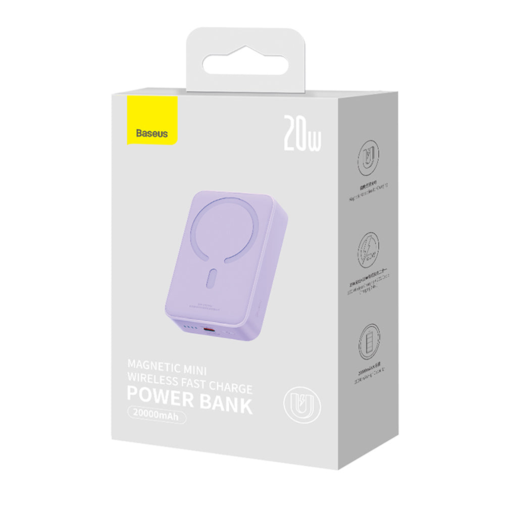 Batteria Esterna Wireless Baseus Magnetic Mini, 20000mAh, 20W, PD + FQI, 1 x QI - 1 x USB-C, Viola PPCX150005
