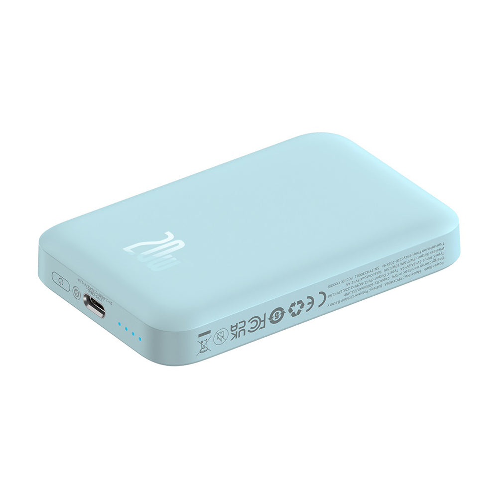 Batteria Esterna Wireless Baseus Mini Air, 6000mAh, 20W, PD + FQI, 1 x QI - 1 x USB-C, Blu P10059002313-00