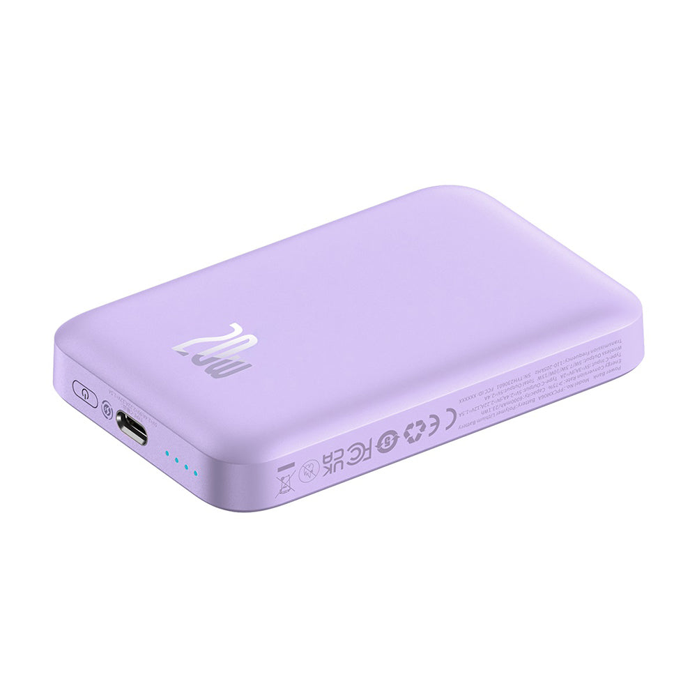 Batteria Esterna Wireless Baseus Mini Air, 6000mAh, 20W, PD + FQI, 1 x QI - 1 x USB-C, Viola P10059002513-00
