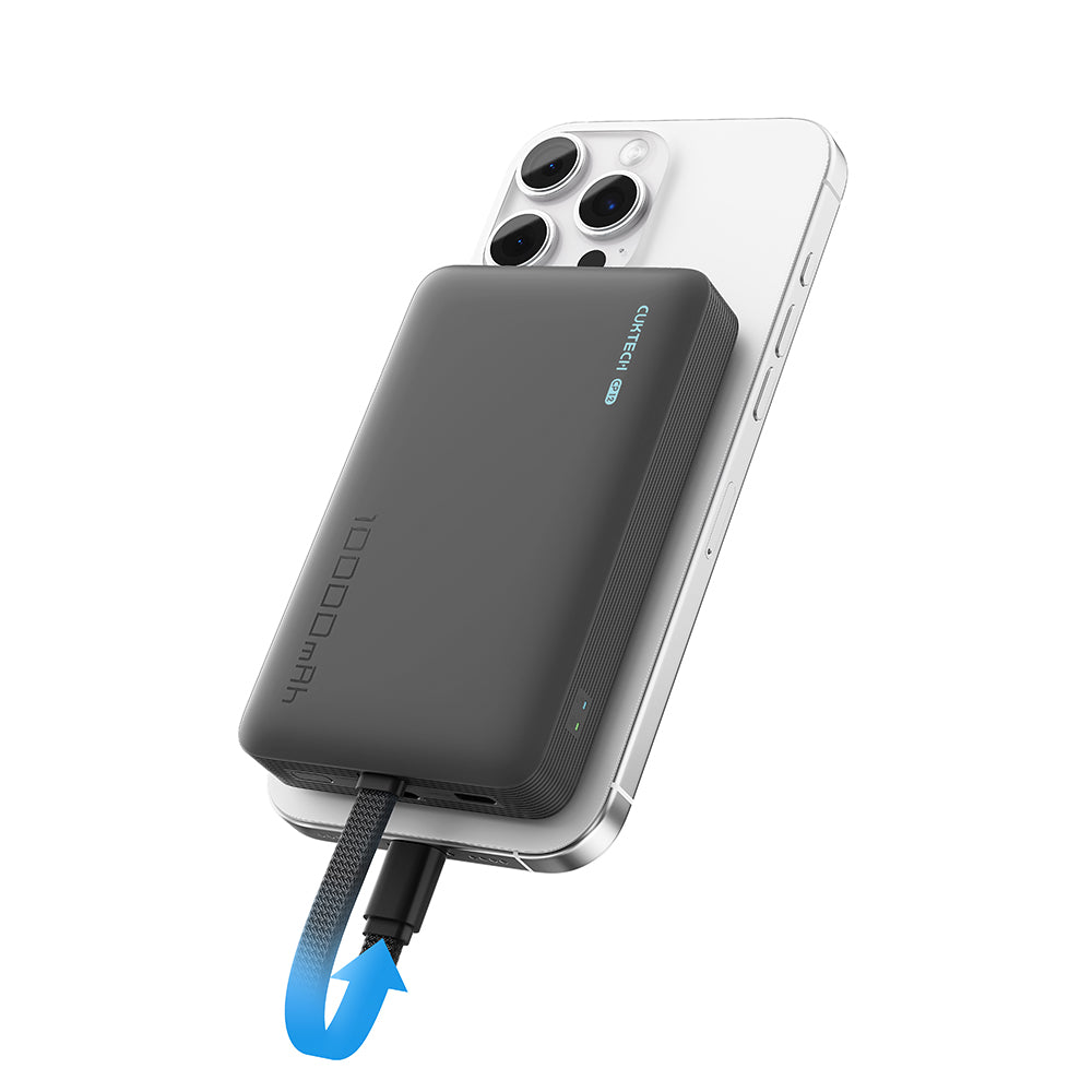 Batteria Esterna Wireless Cuktech WPB100L, 10000mAh, 22.5W, PD + FQI, 1 x QI - 2 x USB-C, Nera CKWPB100LGLBK