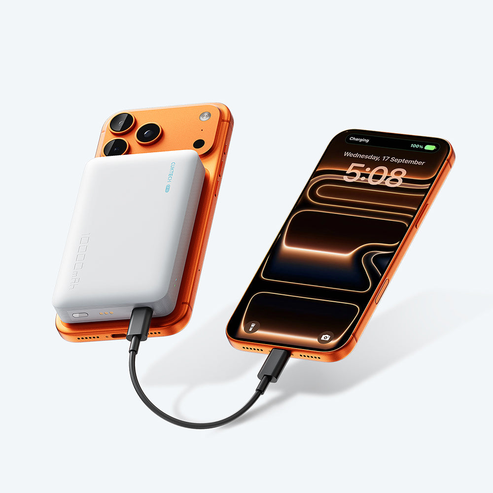Batteria Esterna Wireless Cuktech WPB100N, 10000mAh, 20W, PD + FQI, 1 x QI - 1 x USB-C, Bianca CKWPB100NGLGR