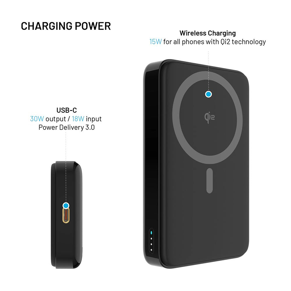 Batteria Esterna Wireless Fixed MagZen 10 Pro, 10000mAh, 30W, PD + FQI, 1 x QI - 1 x USB-C, Nera