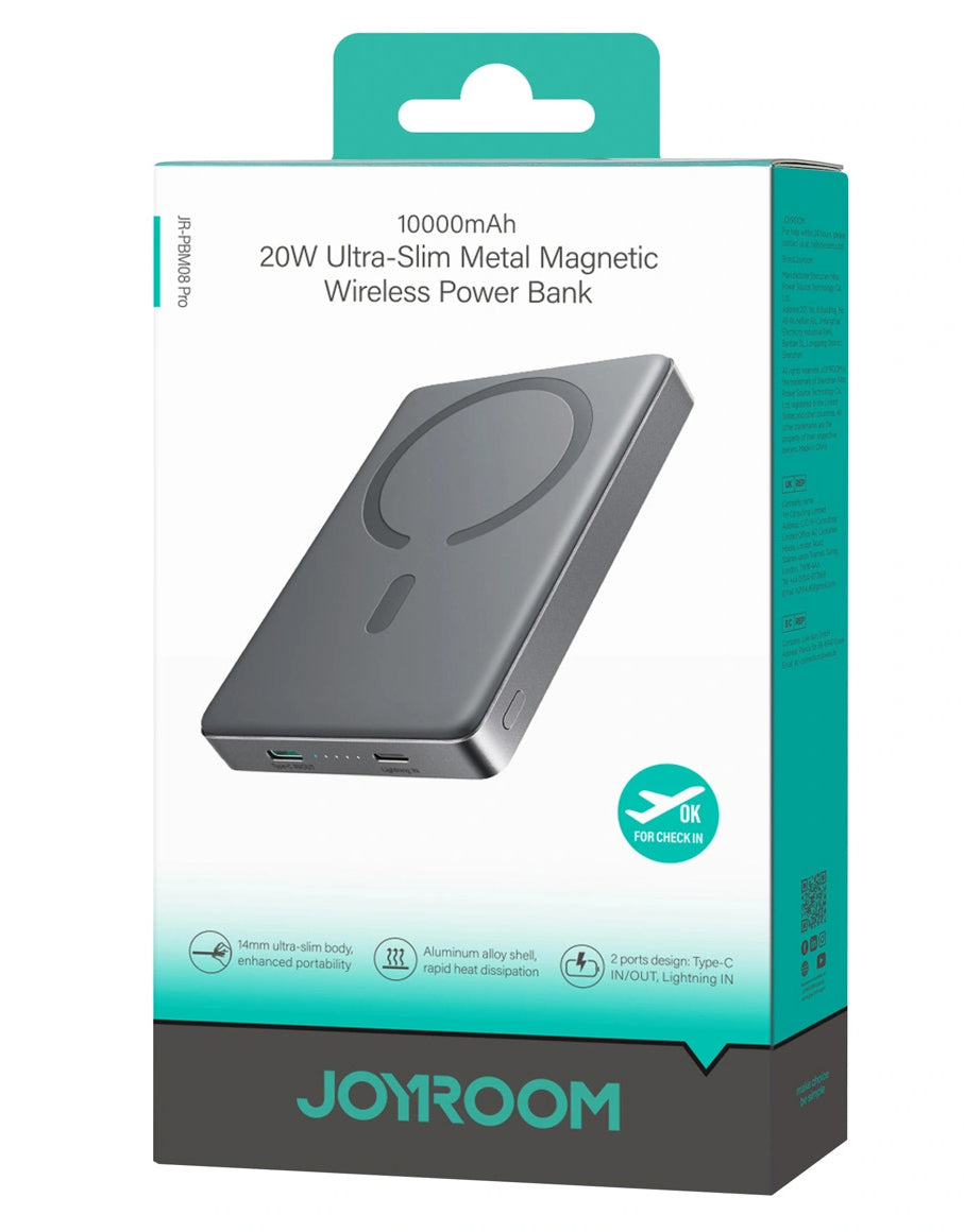 Batteria Esterna Wireless Joyroom JR-PBM08 Pro, 10000mAh, 22.5W, PD + FQI, 1 x QI - 2 x USB-C, Grigio