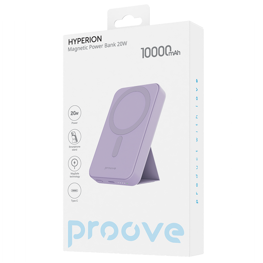 Batteria Esterna Wireless Proove Hyperion, 10000mAh, 20W, PD + FQI, 1 x QI - 1 x USB-C, Viola