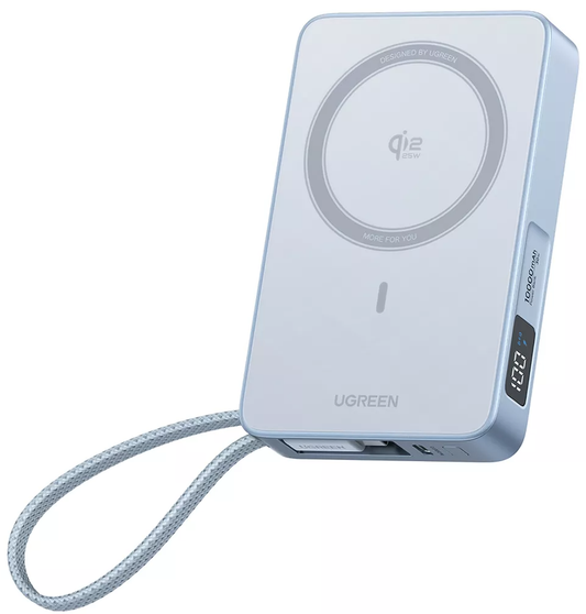 Batteria Esterna Wireless UGREEN MagFlow PB773, 10000mAh, 25W, PD + FQI, 1 x QI - 2 x USB-C, Blu
