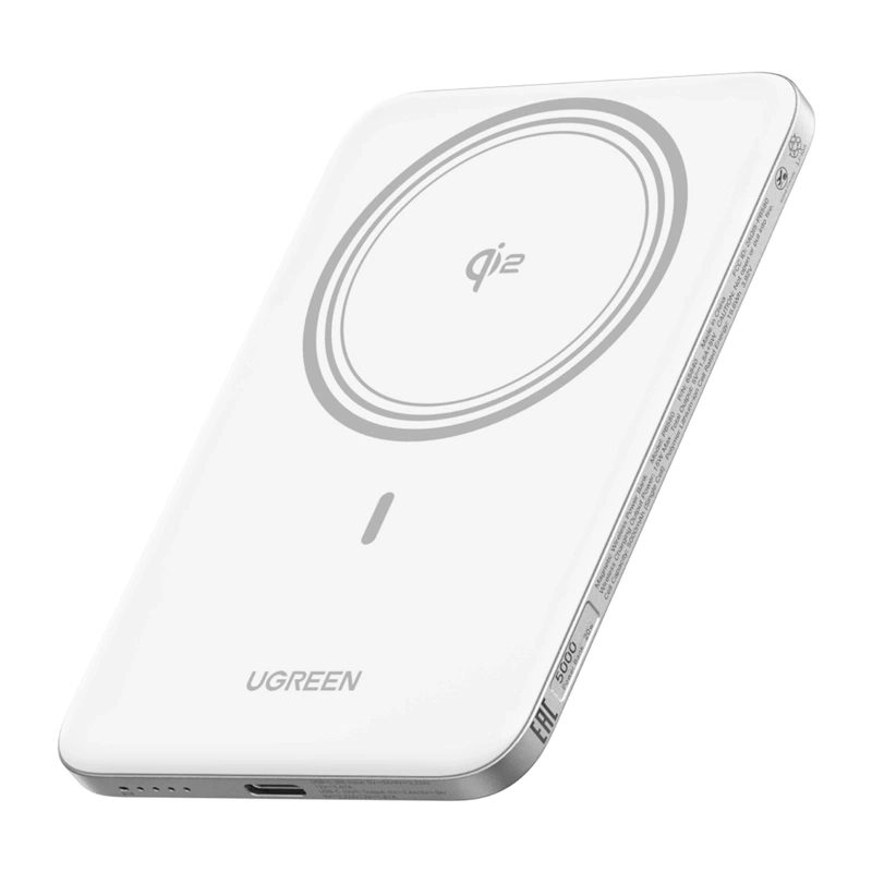Batteria Esterna Wireless UGREEN PB580 (95931B), 5000mAh, 20W, PD + FQI, 1 x QI - 1 x USB-C, Bianca