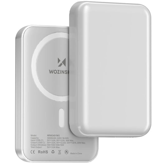 Batteria Esterna Wireless WZK WRW349YWS, 10000mAh, 20W, PD + FQI, 1 x QI - 1 x USB-C, Bianca