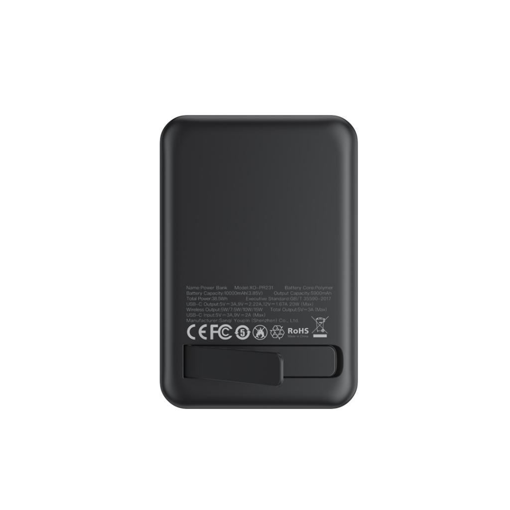 Batteria Esterna Wireless XO Design PR231, 10000mAh, 20W, PD + FQI, 1 x QI - 1 x USB-C, Nera