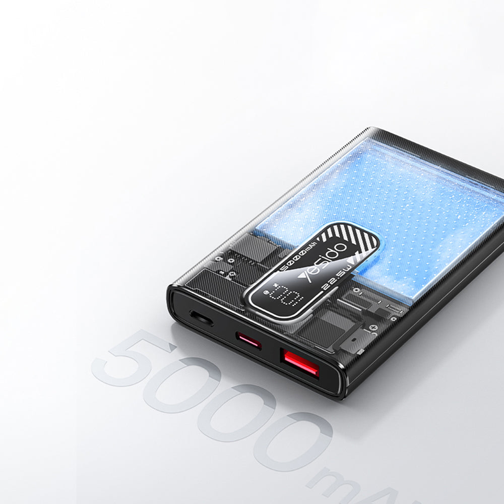 Batteria Esterna Yesido YP92, 5000mAh, 22.5W, QC + PD, 1 x USB-A - 1 x USB-C, Nera