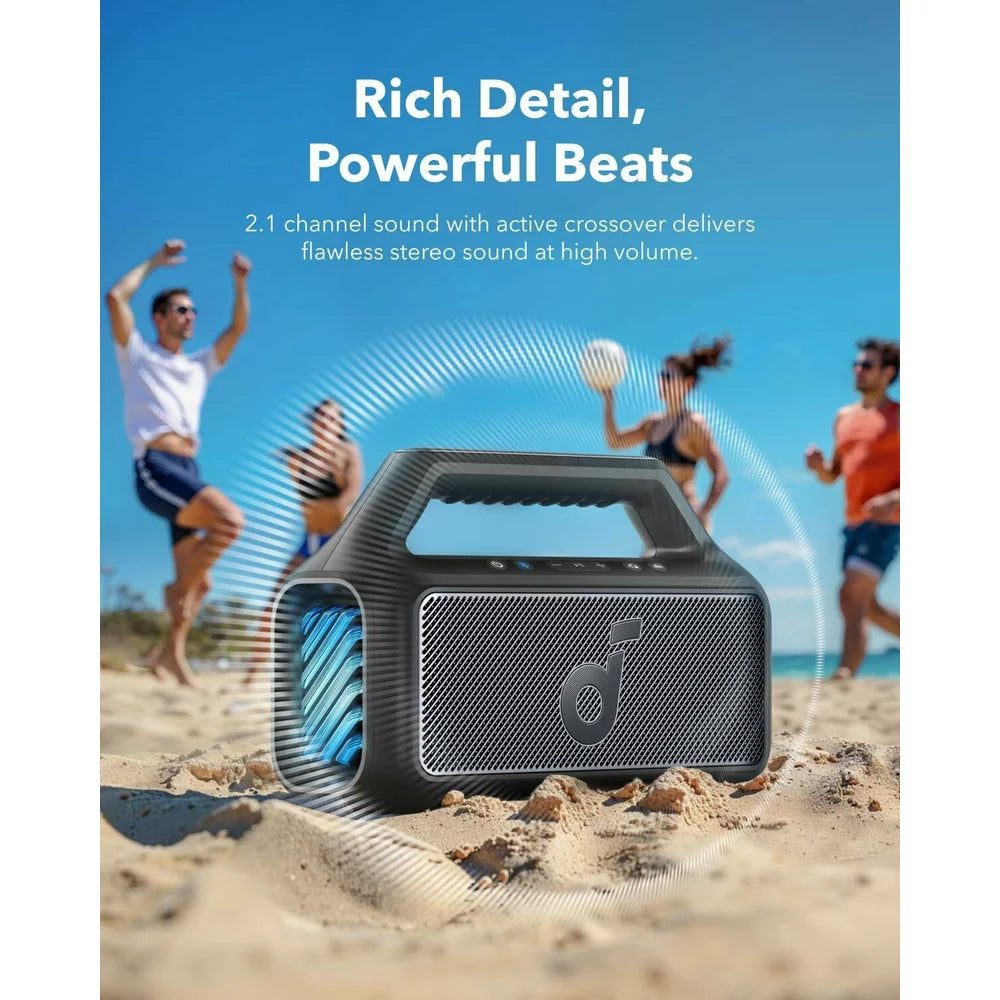 Cassa Portatile Bluetooth Anker SoundCore Boom 2, 80W, TWS, RGB, Impermeabile, Nera A3138011