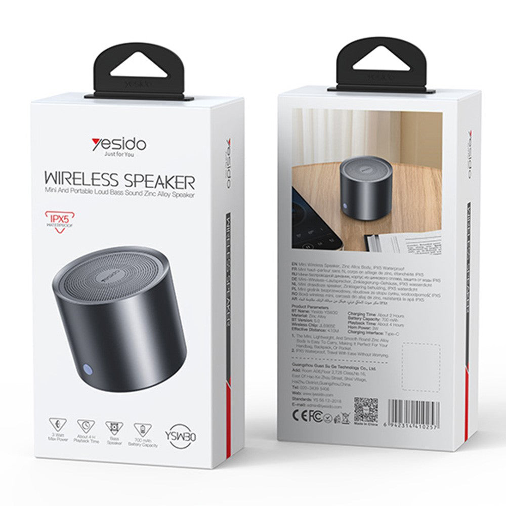 Cassa Bluetooth Yesido YSW30, 3W, Impermeabile, Nera