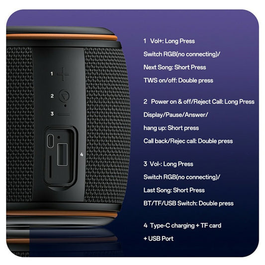 Yesido YSW40 Portable Bluetooth Speaker, 8W, RGB, Black