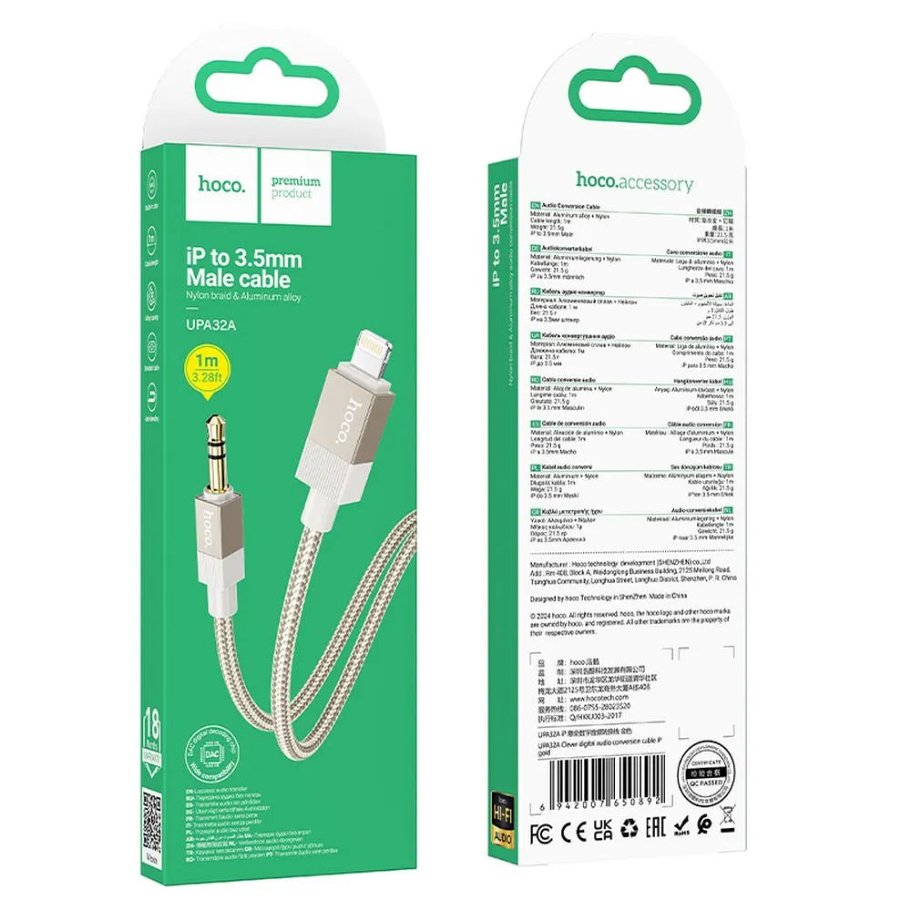 Cavo Audio Lightning - 3.5mm HOCO UPA32A, 1m, Dorato