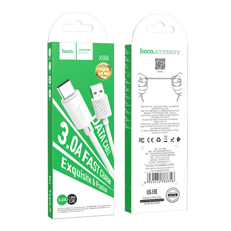Cavo dati e ricarica USB-A - USB-C HOCO X88, 18W, 1m, bianco