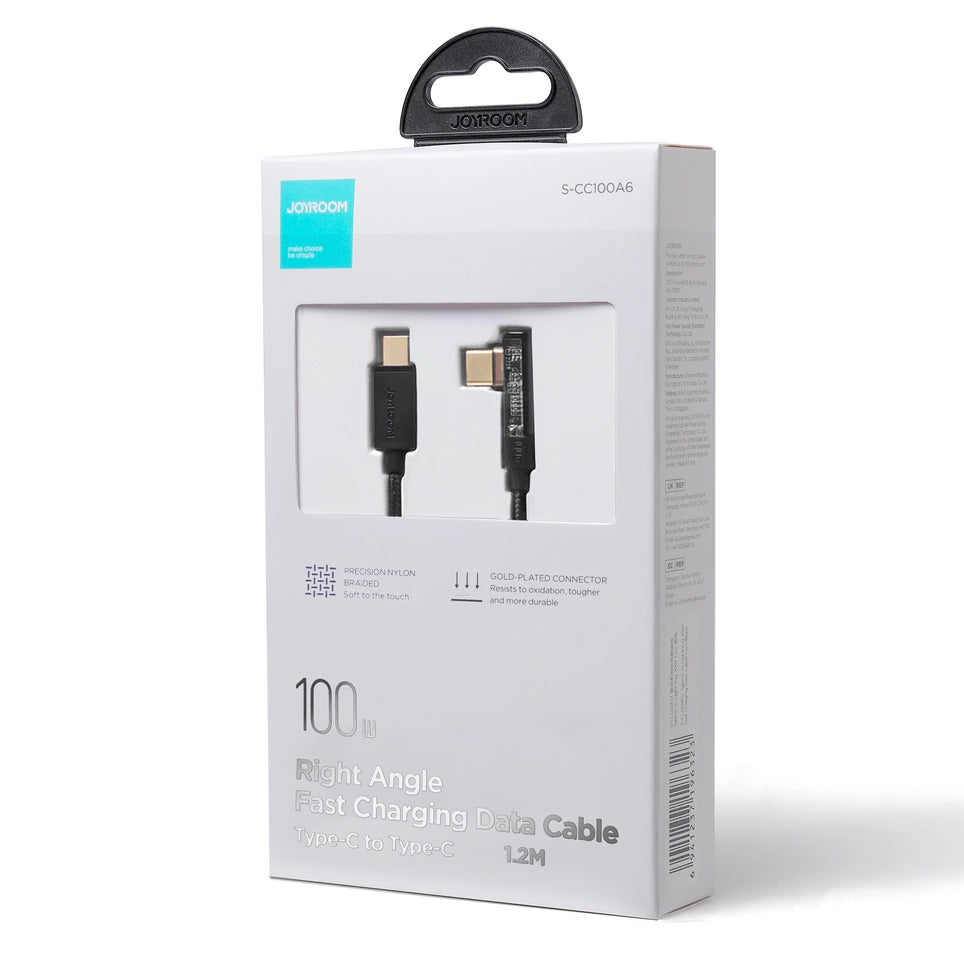 Cavo Dati e Ricarica USB-C - USB-C Joyroom S-CC100A6 Angled, 100W, 1.2m, Nero