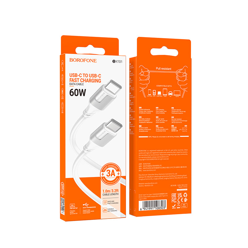 Cavo dati e ricarica USB-C - USB-C Borofone BX101 Creator, 60W, 1m, bianco