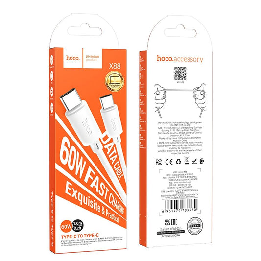 Cavo dati e ricarica USB-C - USB-C HOCO X88, 60W, 1m, bianco