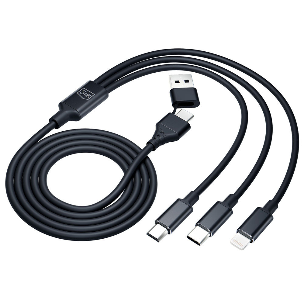 Cavo di ricarica USB-A / USB-C - Lightning / microUSB / USB-C 3MK Hyper 3in1, 12W, 1,5 m, nero