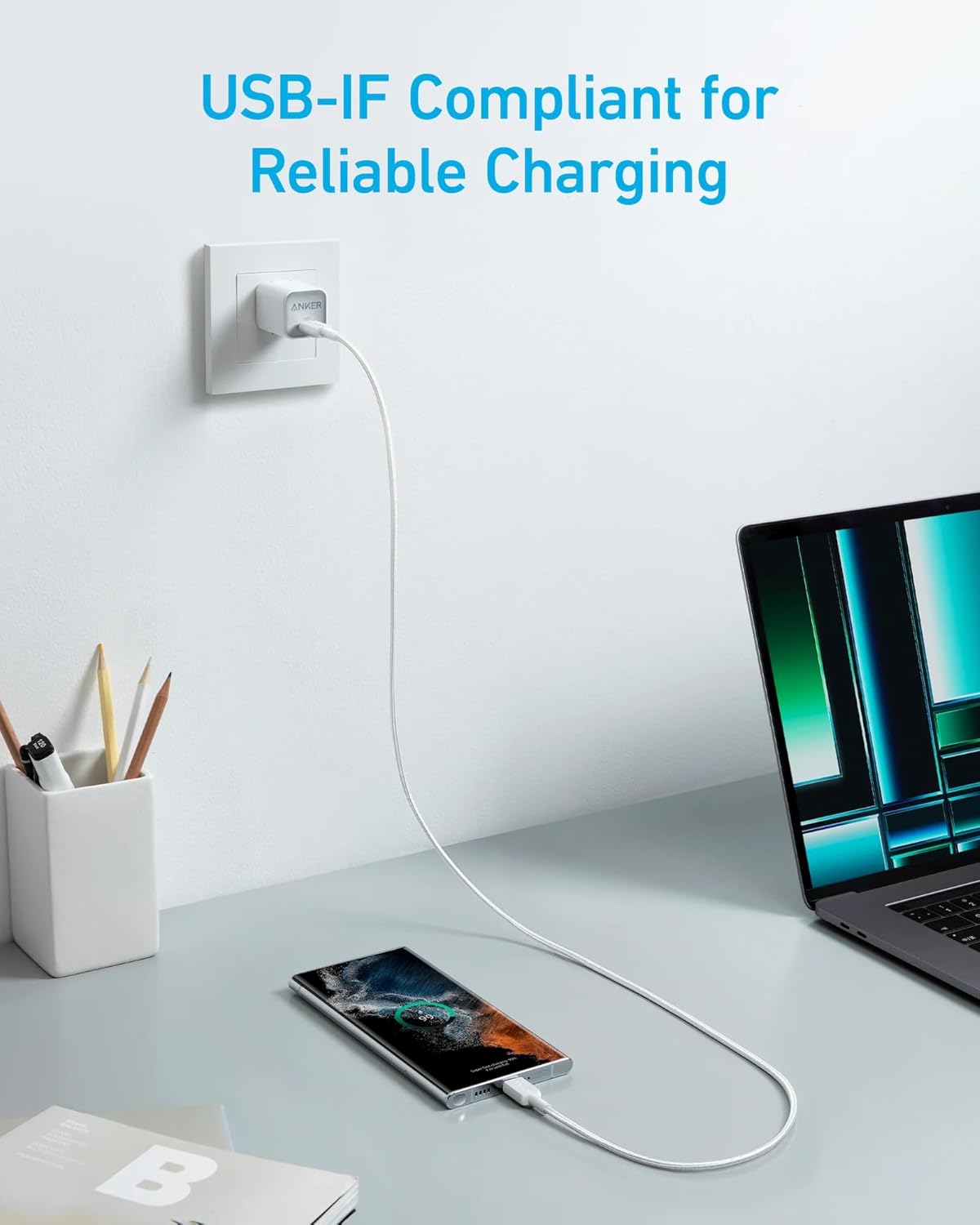 Cavo Dati e Ricarica USB-C - USB-C Anker 322, 60W, 0.9m, Bianco A81F5G21