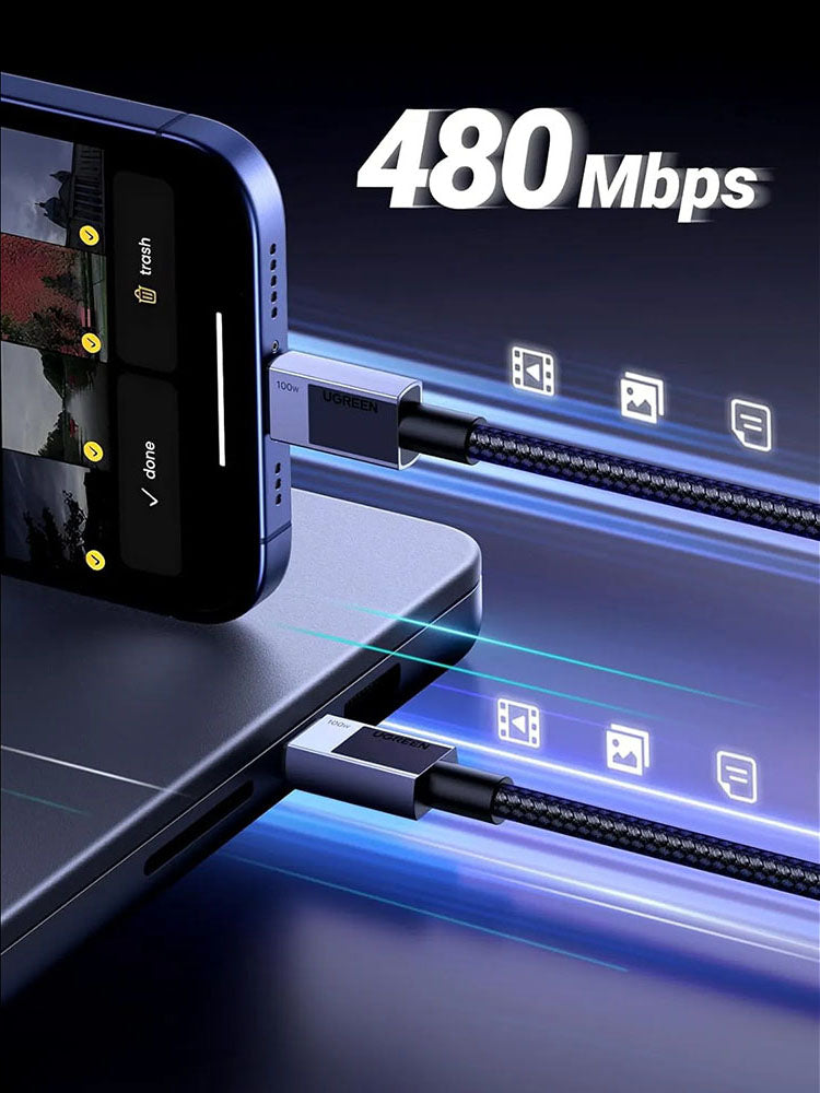 Cavo Dati e Ricarica USB-C - USB-C UGREEN L512, 100W, 3m, Grigio