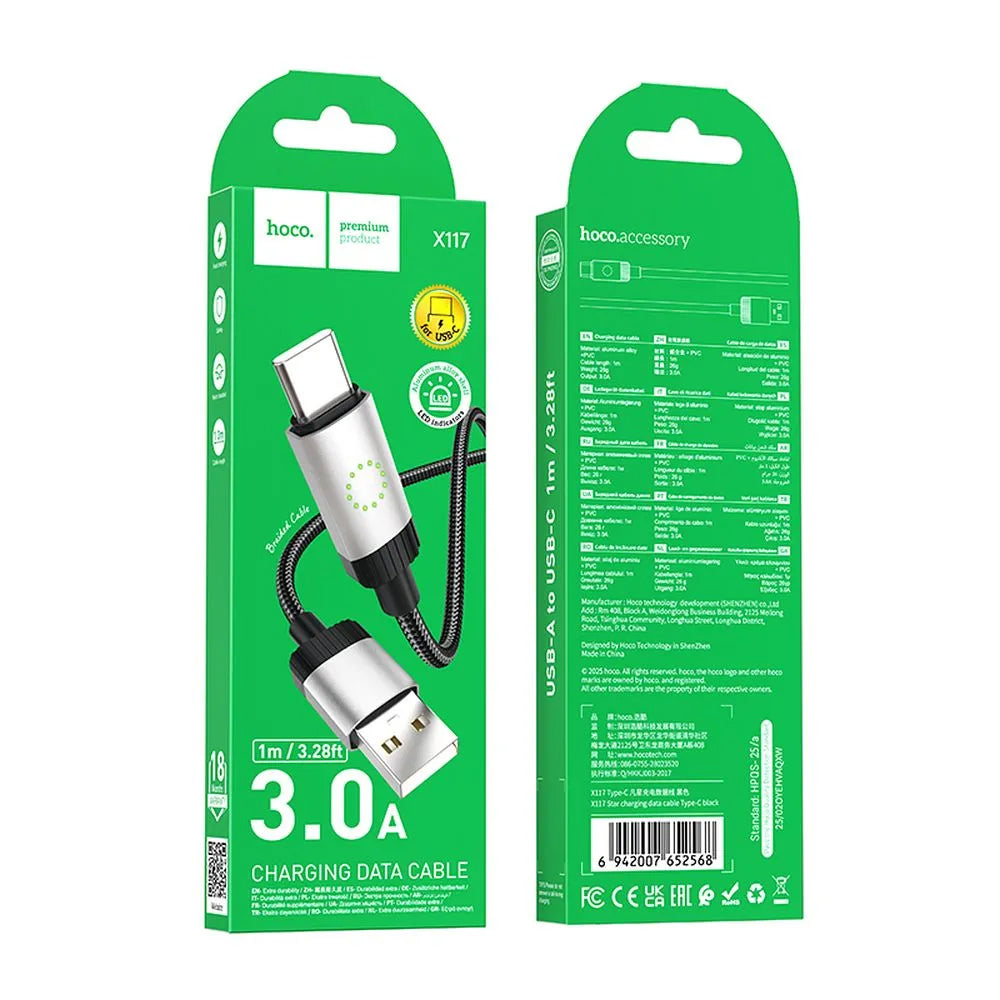 Cavo Dati e Ricarica USB-A - USB-C HOCO X117, 60W, 1m, Nero