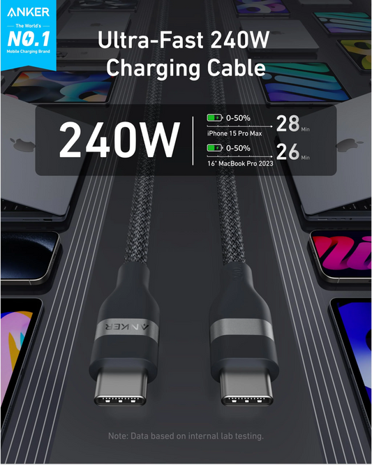Cavo Dati e Ricarica USB-C - USB-C Anker, 240W, 1.8m, Nero A82E2H12