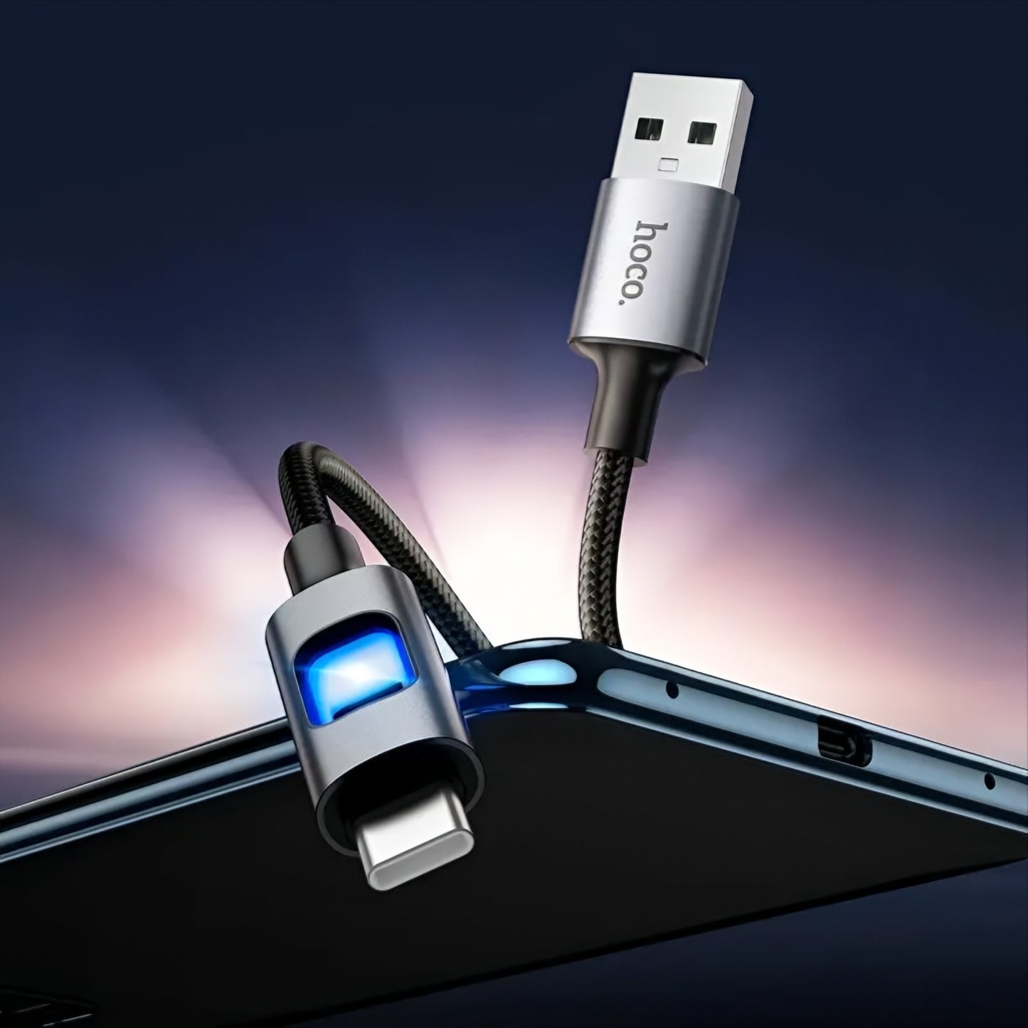 Cavo Dati e Ricarica USB-A - USB-C HOCO U144 Led, 18W, 1.2m, Nero