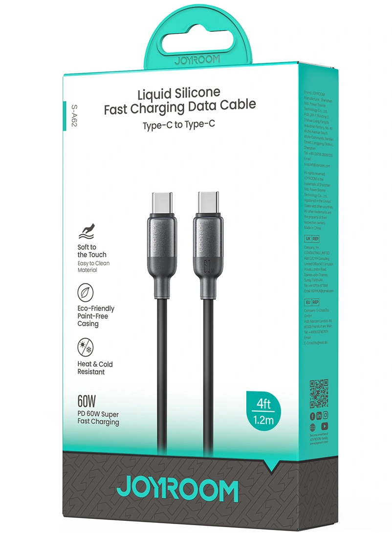 Cavo Dati e Ricarica USB-C - USB-C Joyroom S-A62 Lively, 60W, 1,2m, Nero