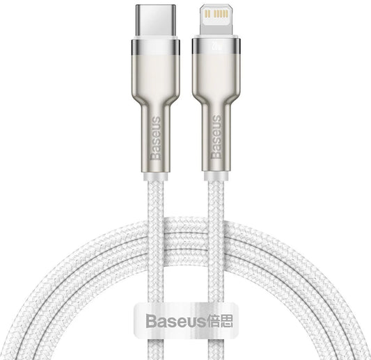 Cavo Dati e Ricarica USB-C - Lightning Baseus Cafule Metal Series, 20W, 2m, Bianco CATLJK-B02