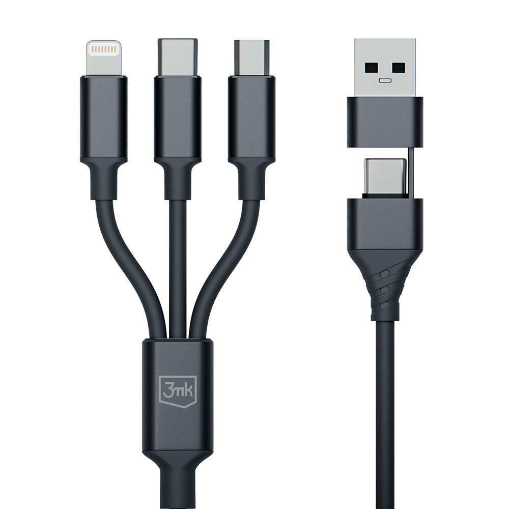 Cavo di ricarica USB-A / USB-C - Lightning / microUSB / USB-C 3MK Hyper 3in1, 12W, 1,5 m, nero