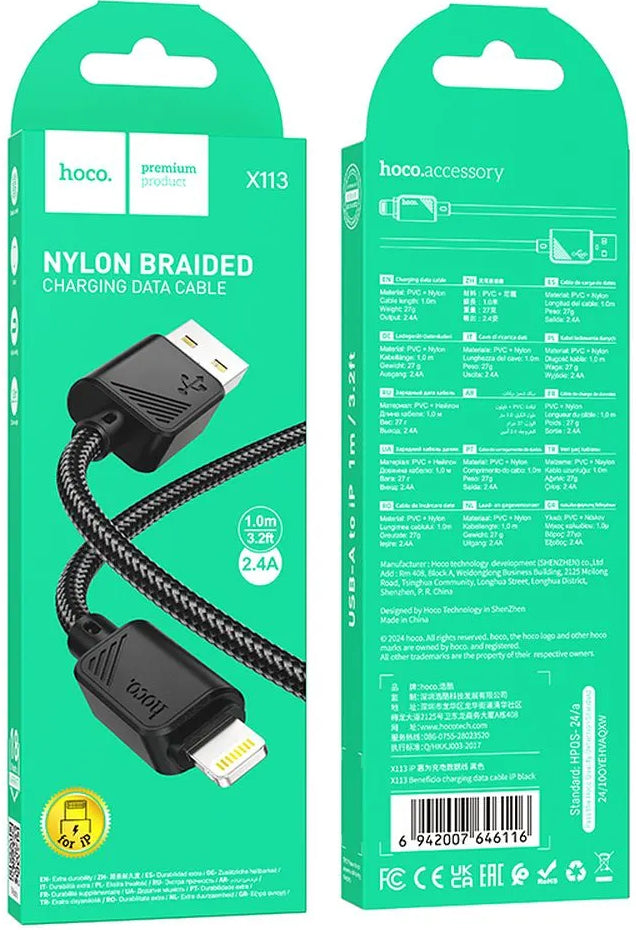 Cavo Dati e Ricarica USB-A - Lightning HOCO X113, 18W, 1m, Nero