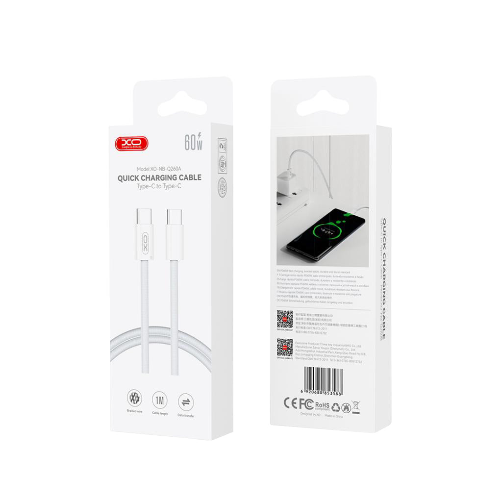 Cavo Dati e Ricarica USB-C - USB-C XO Design NB-Q260B, 60W, 1.5m, Bianco