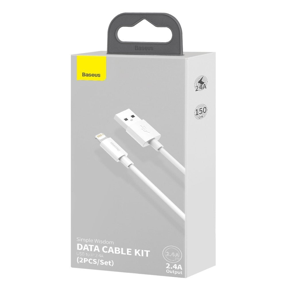 Cavo Dati e Ricarica USB-A - Lightning Baseus Simple Wisdom, 18W, 1.5m, Set 2 pezzi, Bianco TZCALZJ-02
