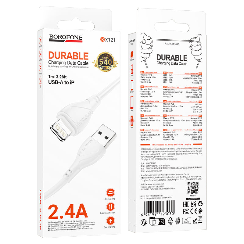 Cavo Dati e Ricarica USB-A - Lightning Borofone BX121 Energy, 18W, 1m, Bianco