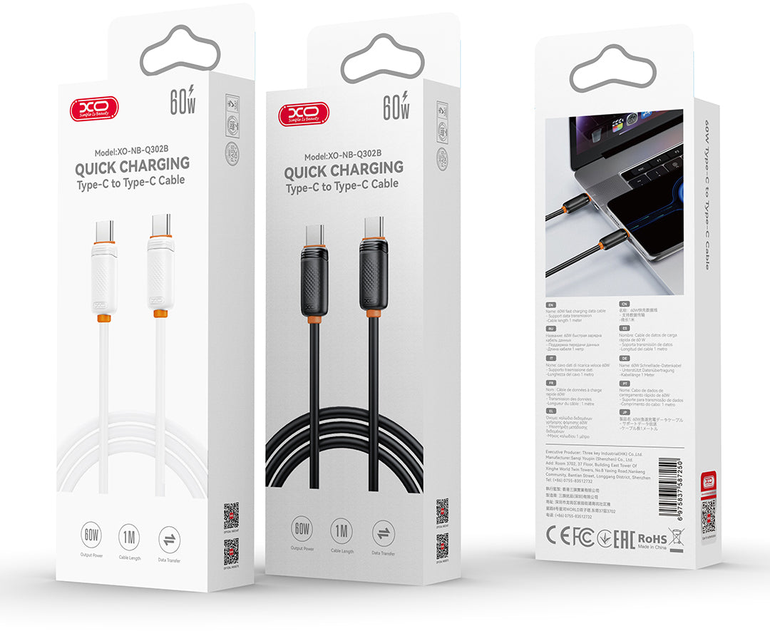 Cavo Dati e Ricarica USB-C - USB-C XO Design NB-Q302B, 60W, 1m, Nero