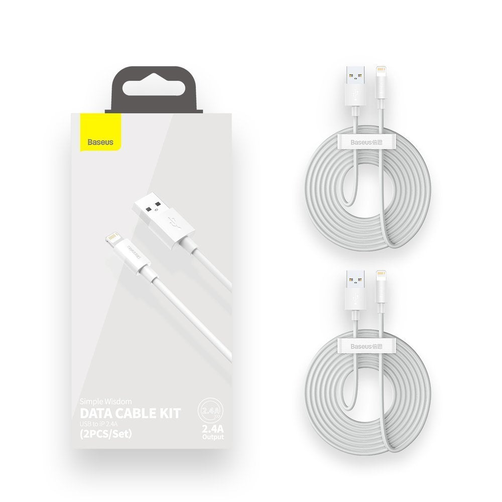 Cavo Dati e Ricarica USB-A - Lightning Baseus Simple Wisdom, 18W, 1.5m, Set 2 pezzi, Bianco TZCALZJ-02