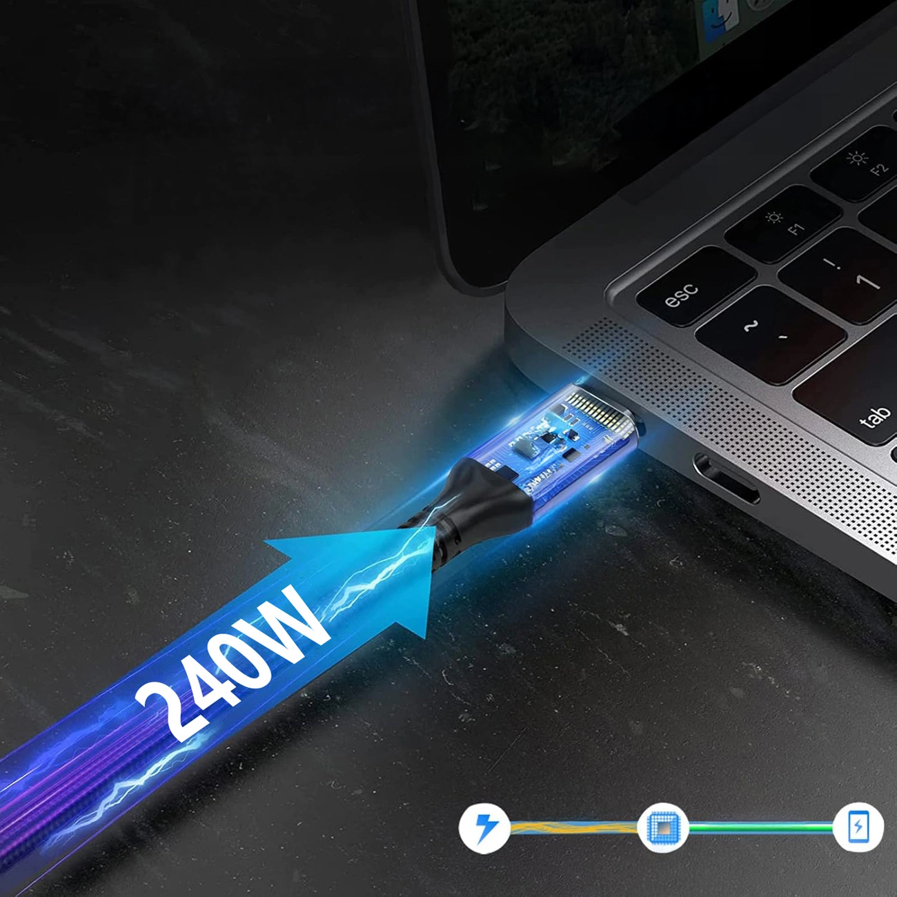 Cavo Dati e Ricarica USB-C - USB-C WZK WPS-UY42S, 240W, 2m, Nero