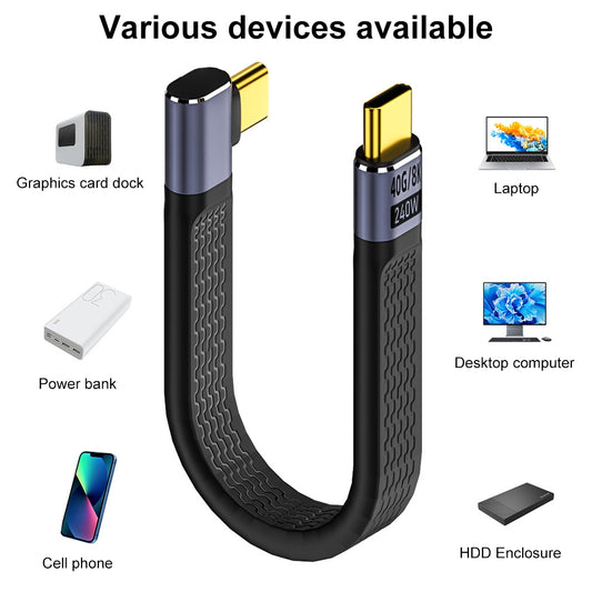 Cavo Dati e Ricarica USB-C - USB-C OEM Angled 8K Video Version 3, 240W, 0.15m, Nero