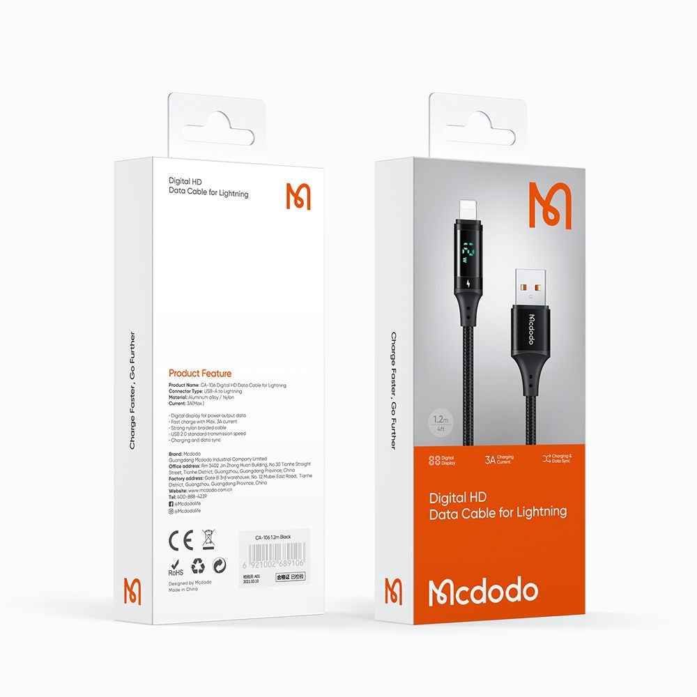 Cavo Dati e Ricarica USB-A - Lightning McDodo CA-1060 Display, 12W, 1.2m, Nero