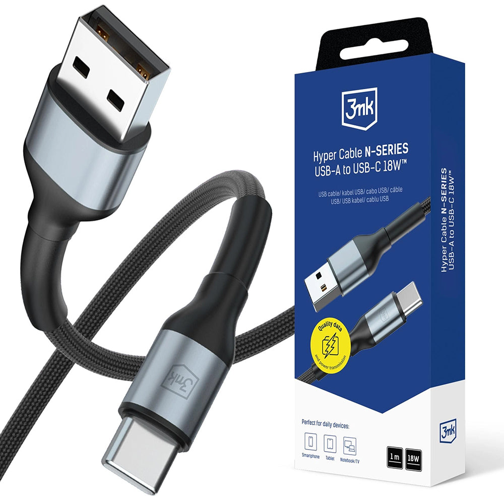 Cavo Dati e Ricarica USB-A - USB-C 3MK Hyper N 18, 18W, 1m, Nero