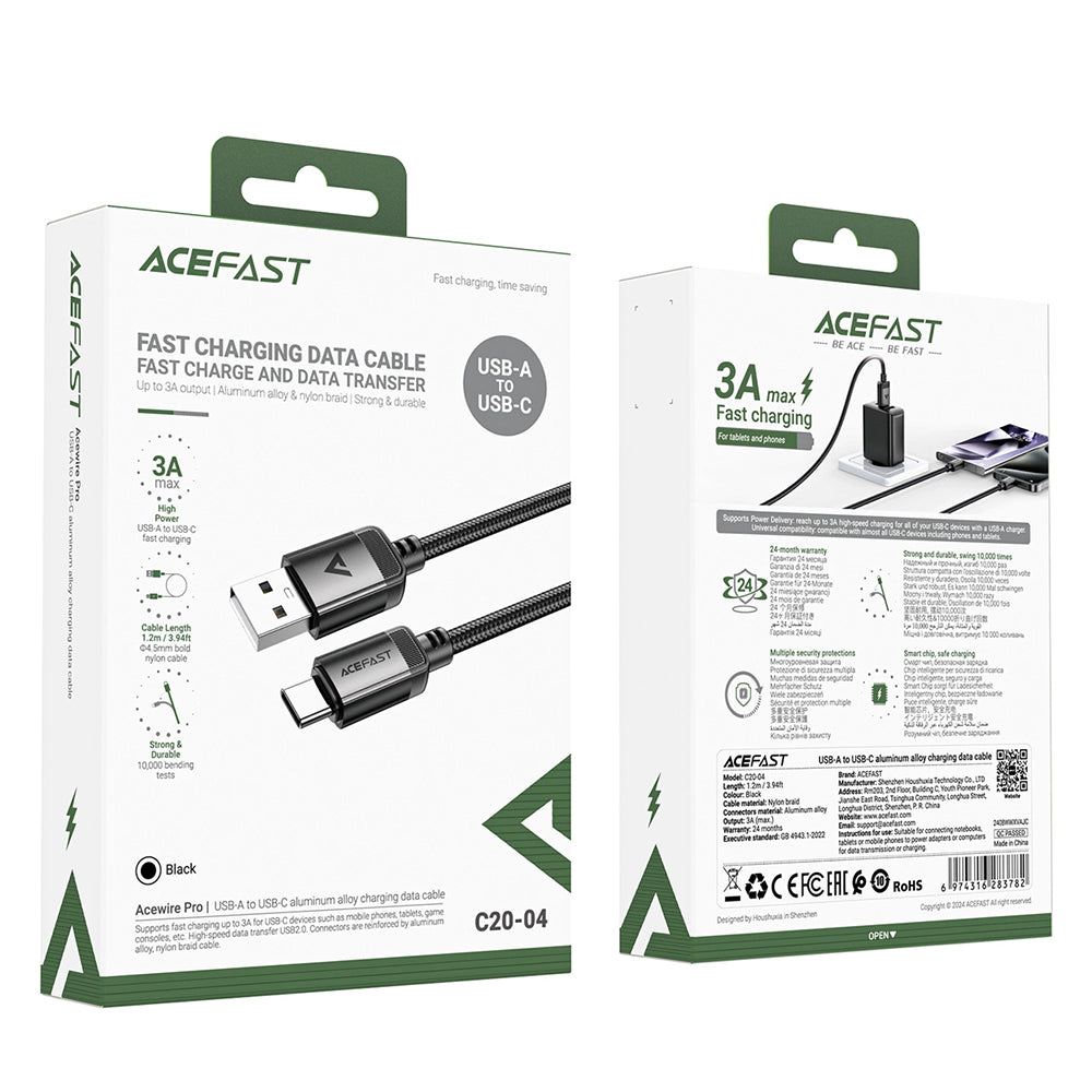 Cavo Dati e Ricarica USB-A - USB-C Acefast C20-04, 18W, 1.2m, Nero