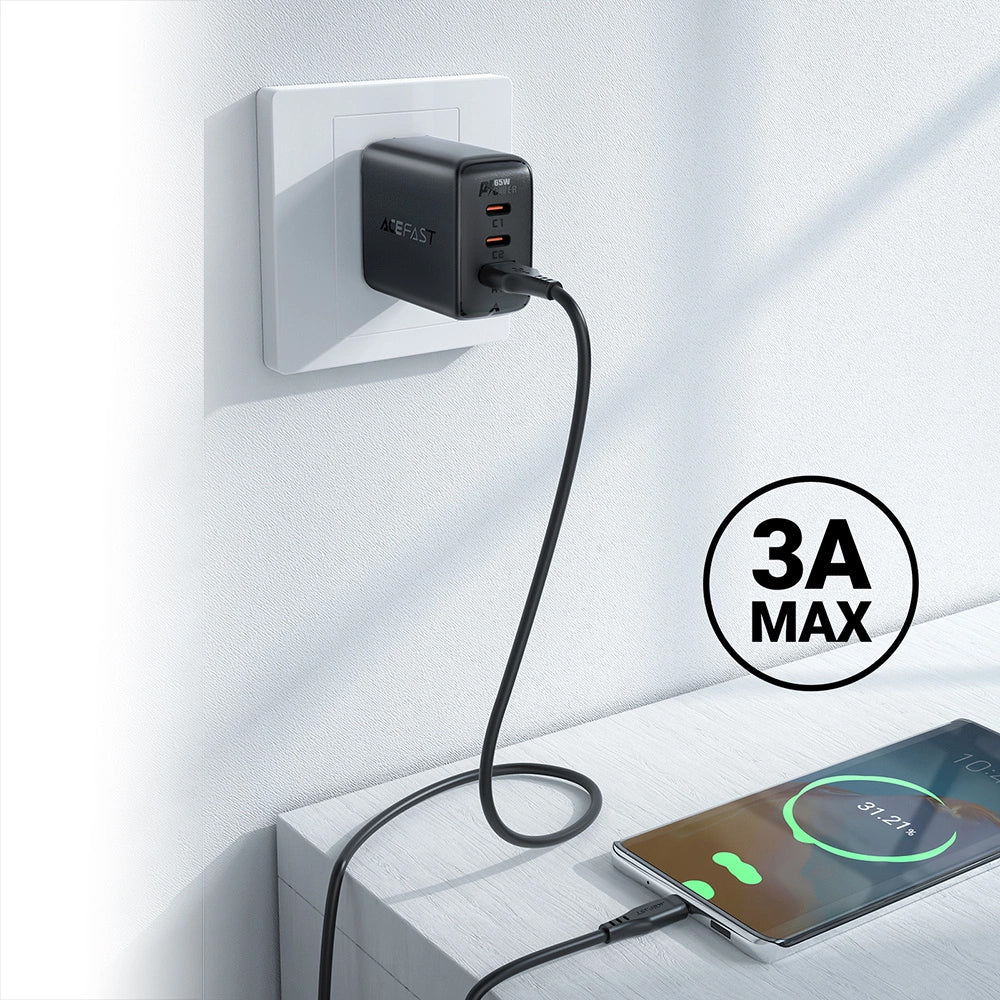 USB-A to USB-C Data and Charging Cable Acefast C3-03, 60W, 1.2m, White