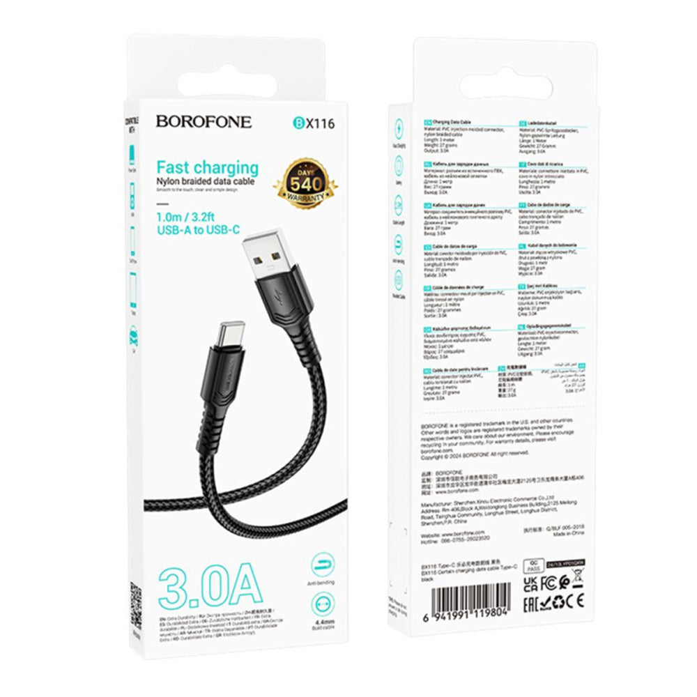Cavo Dati e Ricarica USB-A - USB-C Borofone BX116 Certain, 18W, 1m, Nero