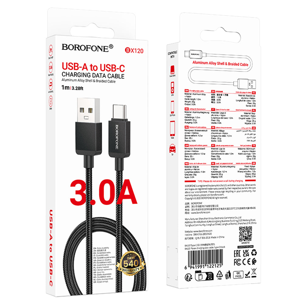 Cavo Dati e Ricarica USB-A - USB-C Borofone BX120 Placer, 18W, 1m, Nero