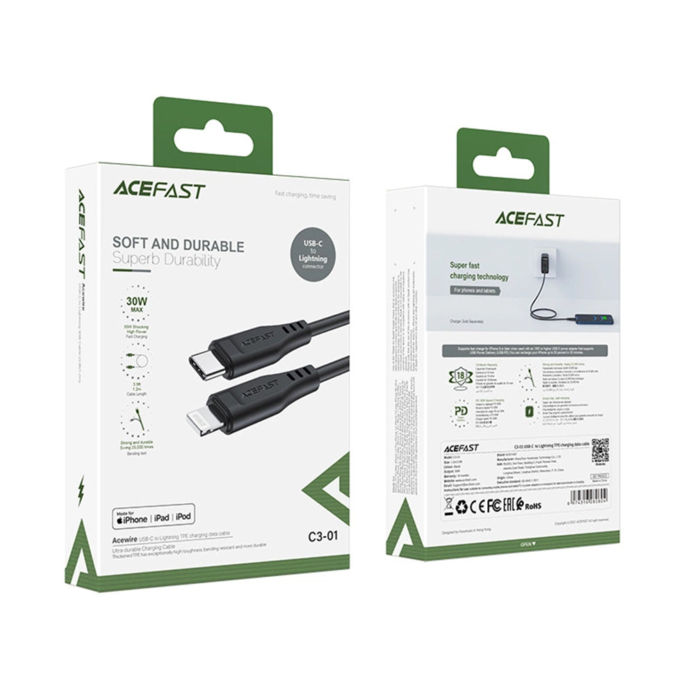 Cavo Dati e Ricarica USB-C - Lightning Acefast C3-01, 30W, 1.2m, Nero