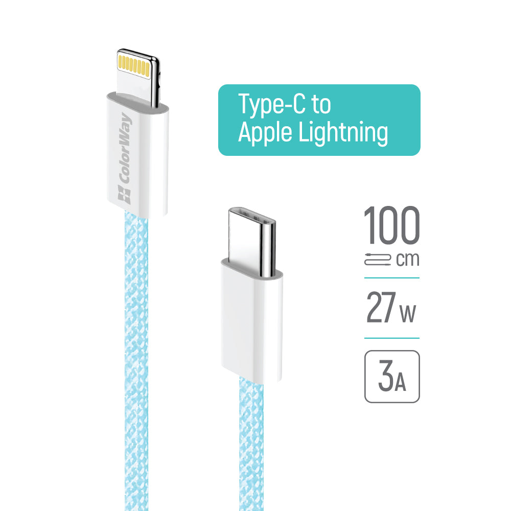Cavo Dati e Ricarica USB-C - Lightning ColorWay CW-CBPDCL061, 27W, 1m, Blu