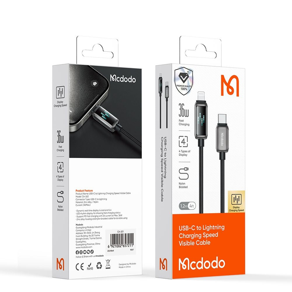 Cavo Dati e Ricarica USB-C - Lightning McDodo CA-2630 Display, 36W, 1.2m, Nero