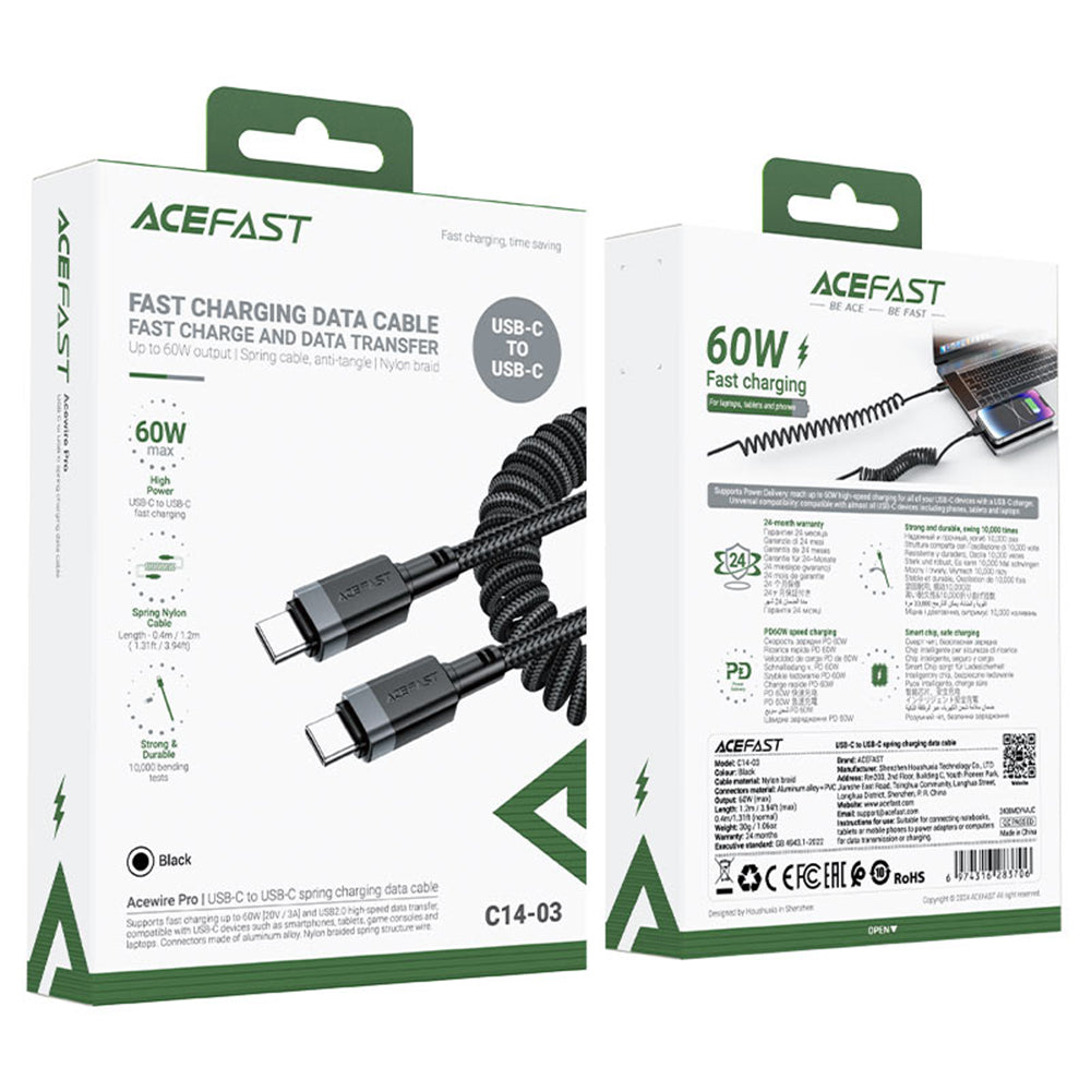 Cavo Dati e Ricarica USB-C - USB-C Acefast C14-03, 60W, 1.2m, Nero